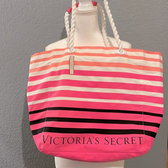 NWT Victoria’s Secret Canvas Pink Stripes Tote Bag - Picture 3 of 13